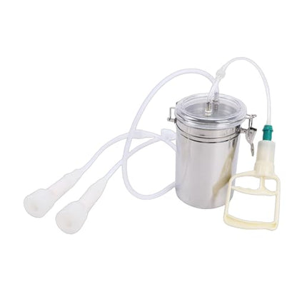 2L Manual Milking Machine, Stainless Steel Goat Milking Machine Manual Goat Milker Double Head Milker, Portable for Milk Plant Farm