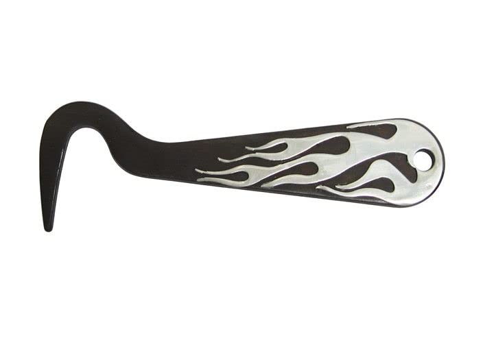AJ Tack Antique Brown Steel Hoof Pick, Silver Engraving Flames Design - color: Flames Design