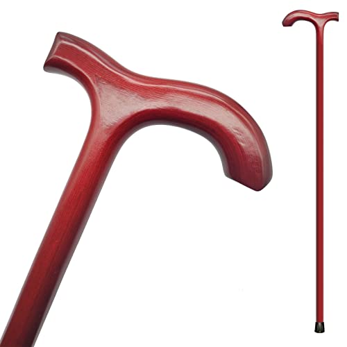 FLYDRUM Wooden Walking Cane for Men and Women, One-Piece Wood Cane, 36 Inch Wood Walking Stick for Men and Women, Ergonomic Wood Cane for Seniors - color: Burgundy