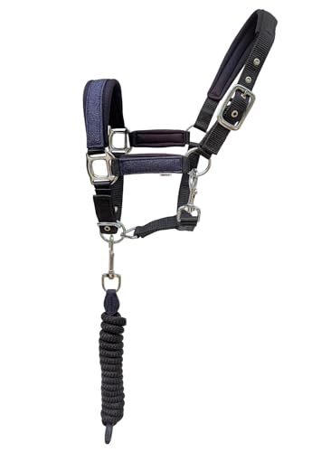 Horse Halter Glitter Nylon Adjustable Padded Lead Rope 606213-C - color: Blue Glitter, size: Cob