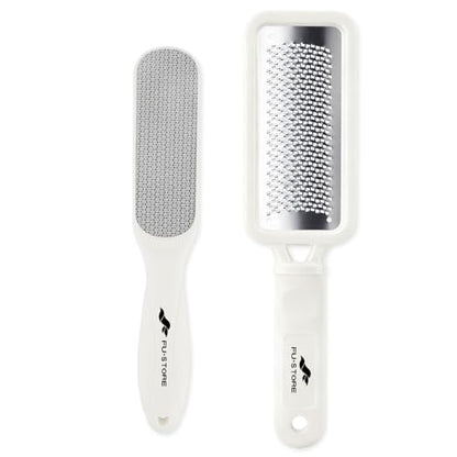 Fu Store 2 Pack Foot Files Callus Remover Foot Rasp Dual Sided Foot File | Stainless Steel Surface Pedicure Tools Professional Scrubber Premium for Feet Care Remove Hard Skin - color: White