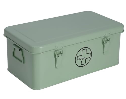 First Aid Medicine Box, First Aid Kit Supplies Bin, Metal Medicine Storage Tin, First Aid Empty Box with Safety Lock for Home Emergency Tool Set-Green - color: Green