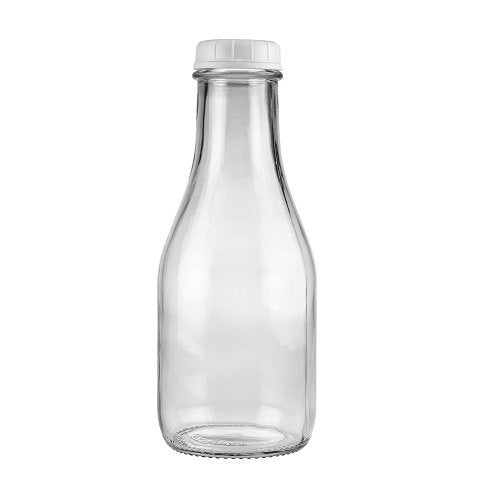 The Dairy Shoppe Glass Milk Bottle, Heavy Glass with Extra Lid, Creamery Style (1, Round Quart) - size: Round Quart