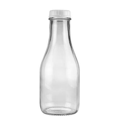 The Dairy Shoppe Glass Milk Bottle, Heavy Glass with Extra Lid, Creamery Style (1, Round Quart) - size: Round Quart