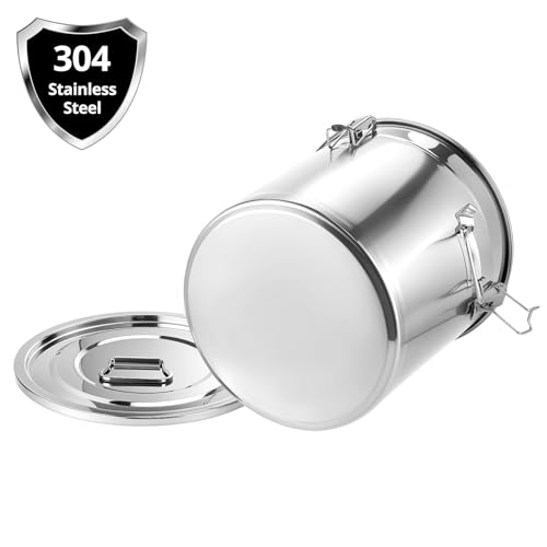 QWORK 5.5 Gallon 304 Stainless Steel Airtight Container, 21L 710oz Metal Storage Bin with Locking Lid & Side Handles, Heavy Duty Canister for Pet Food, Rice, Flour