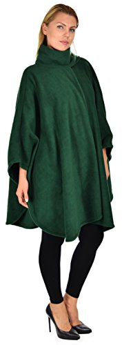 Dare2BStylish Women Poncho Style Fleece Cover Up with Muffler - color: Hunter Green