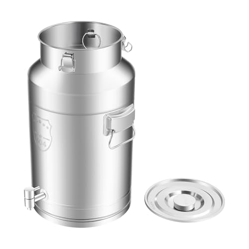 Stainless Steel Milk Can,Old Fashion Milk Jug,Milk Pail Tote Jug with Independent Embedded Silicone Sealed Lid Heavy Duty for Storing Liquid Products Such as Oil Milk Coffee Wine Tea and Honey (35L) - size: 35L