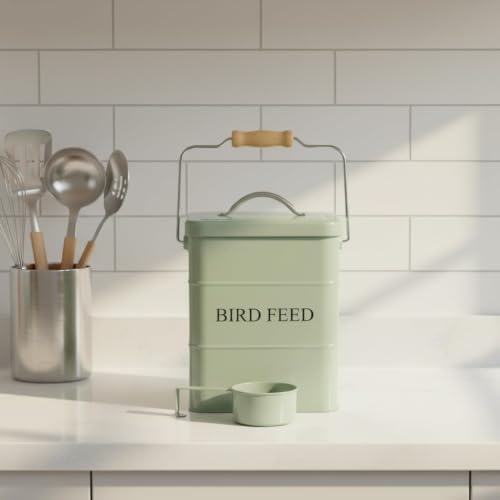 Morezi Bird Seed Storage Container Metal, 6 Lbs Airtight Bird Food Tin - color: Green