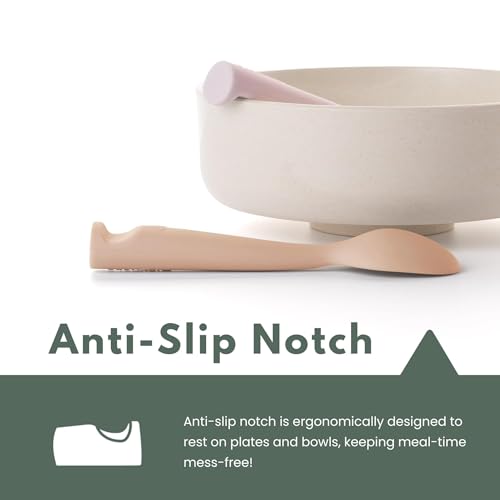 Miniware Fold & Scoop Baby Feeding Set - Silicone Travel Baby Plate With Suction & Baby Spoon - Compact, Portable, Dishwasher-Safe, Suction Base for Mess-Free Eating (Eucalyptus and Oat) - color: Eucalyptus & Oat