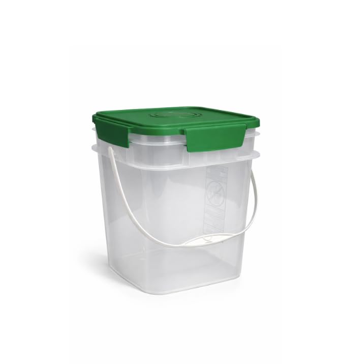 House Naturals 4 Gallon Square Food Grade Bucket Pail with Plastic Handles and Lid (Pack of 3) Made in USA containers (4G SQ Clear - Green lids) - color: 4g Sq Clear - Green Lids