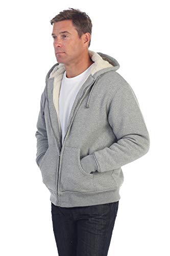 Gioberti Men's Soft Heavyweight Sherpa Lined Fleece Hoodie Jacket - color: Heather Gray, size: X-Large