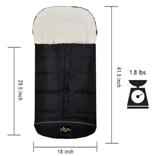 CozyMe 3 in 1 Winter Outdoor Tour Toddler Universal Stroller Sleeping Bag, Waterproof Footmuff, Length/Height/Temperature Adjustable Baby Bunting Bag, Black - color: Black