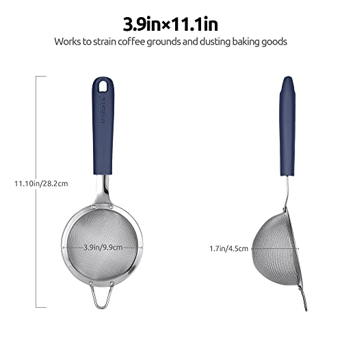 18/8 Stainless Steel Mesh Strainer: U-Taste 3.9 Inch Kitchen Fine Mesh Sieve Food Colander with Riveted Sturdy Silicone Handle and 30 Mesh Hole for Straining Flour, Quinoa, Tea, Juice (Midnight Blue) - color: (3) Midnight Blue, size: Small (3.9 x 11.1 in)