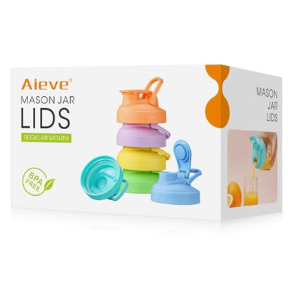 Aieve 6 Pack Mason Jar Lids, Regular Mouth Pour Spout Lid with Flip Top, Canning Lids for Ball Mason Jars to Drinking & Storing Milk Coffee Lemonade Salad Dressing, Reusable, Leak-Proof - size: 6 Pcs Regular Mouth Lids