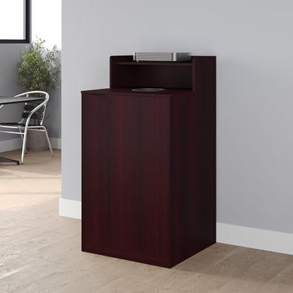 Flash Furniture Trash Can Enclosure, 32 Gallon, Mahogany | 8" Drop Hole, Tray Shelf, Swing Door, Commercial Grade - color: Mahogany
