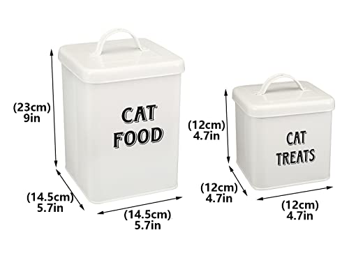 Pethiy Cat Food and Treats Containers Set with Scoop for Cats-Vintage Cream Powder-Coated Carbon Steel-Tight Fitting Lids-Storage Canister Tins-catfood-white