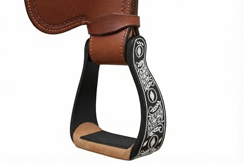 Challenger Engraved Black Western Horse Saddle Aluminum Stirrups Tack 51181