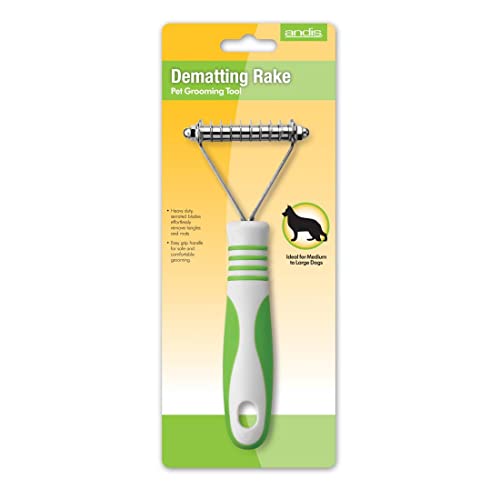 Andis 66050 De-Matting Rake with 10 Blades - Grooming Brush with Safety Edges & Promotes Healthy Skin & Coat - Non-Slip Handle, De-Shedding & Perfect for Long-Haired Breeds – 1 Pack, Green