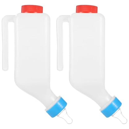 2 PCS 27 oz Lamb Feeding Bottles, Thickened Goat Milk Feeders with Hanging Handle and Silicone Pacifier, Hang Upside Down Nursing Bottle with Scale for Goat, Lamb, Fawn, Piglet, Kitten, Puppy