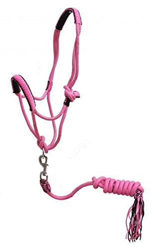 Showman Pony Braided Nylon Cowboy Knot Rope Halter w/Lead - color: Pink