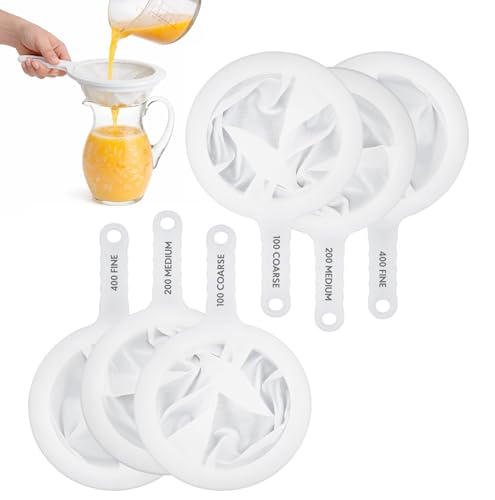 HIC Kitchen Ultra-Fine Mesh Strainers, Set Of 6 (100, 200, And 400 Mesh Count), For Filtering Juices, Nut Milks, Oils, And Sauces - color: Ultra-Fine Mesh (100/200/400) White, size: Set of 6 (100, 200, 400 Mesh)