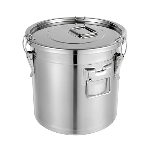 5.5Gal Stainless Steel Canister with Airtight Lid 26-35Lbs Flour Storage Containers for Kitchen Metal Rice Bucket Coffee Canister Dog Food Container Milk Can w/Handles & Sealing Buckles (21L) - color: 21L