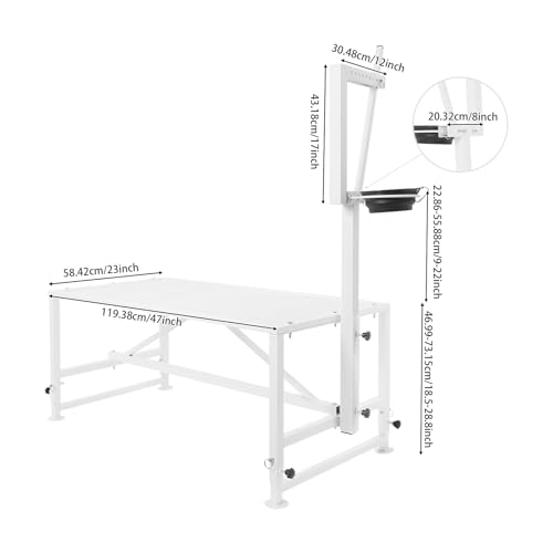 47 in Goat Milking Stand, 600 LBs Stand for Goat Milk and Sheep Trimming, Metal Goat Stand with Headpiece and Feeding Bin for Grooming, Shearing,and Milking (White) - color: White