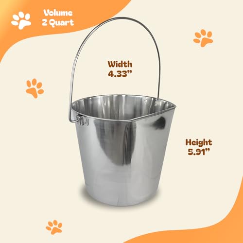 Advance Pet Products 2 Quart Heavy Duty Stainless Steel Flat Side Bucket | Durable Food & Water Pail for Dogs, Cats, Kennels, Cages and Critter Crates | Multi-Purpose Bucket - size: 2 Quart - Not Hooked