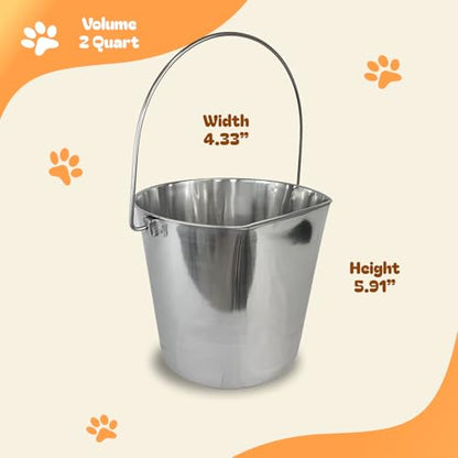 Advance Pet Products 2 Quart Heavy Duty Stainless Steel Flat Side Bucket | Durable Food & Water Pail for Dogs, Cats, Kennels, Cages and Critter Crates | Multi-Purpose Bucket - size: 2 Quart - Not Hooked