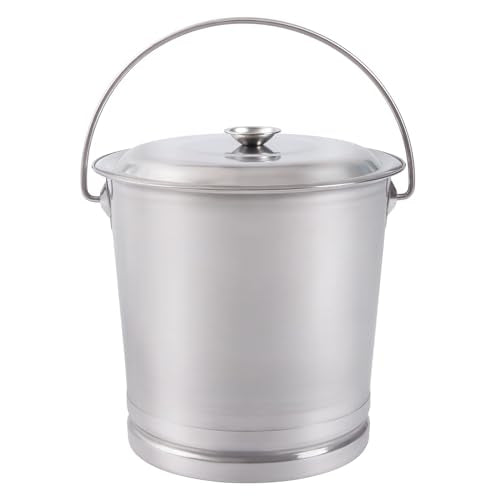 14L/14.8 Qt Large Stainless Steel Compost Bucket Milk Metal Pail with Lid & Handle, Compost Bin Kitchen Scrap Buckets Food Waste Slop Storage Container Buckets Garbage Pail, Open Lip Edge