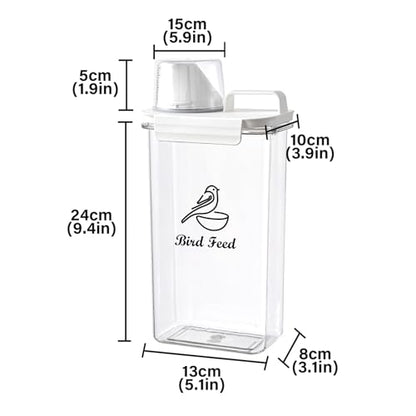Bird Seed Storage Container Portable,2.5L/3 Qt Airtight Pet Food Container with Measuring Cup,Bird Food Container for Wild Bird Sunflower Seed-BPA Free Transparent - color: Bird