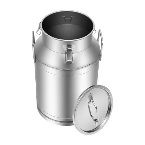 10 Gal Stainless Steel Milk Can with Airtight Lid, 40L Heavy Duty Sealed Bucket for Liquid and Grain Storage for Home Brewing Farm Kitchen Use
