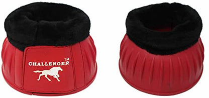 CHALLENGER Horse Training Ribbed Rubber Hoof Impact Overreach Protection Fleece Lined Bell Boots 41HI01 - color: Red, size: Medium