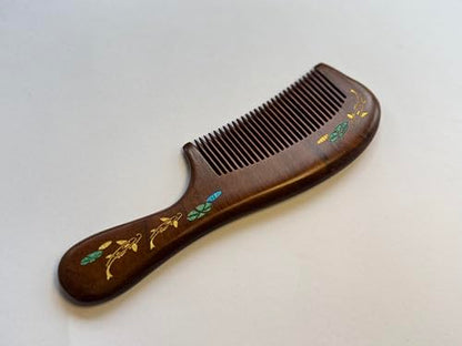 Handmade wooden hair comb, natural sandalwood comb, anti-static wooden combs, with sandalwood fragrance, good for hair growth, suitable for ladies and girls. (handle comb) - color: handle comb