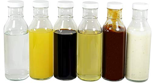 nicebottles Clear Glass Beverage/Sauce Bottles, 12 Oz, Black Caps - Case of 12 - color: Black Caps, size: 12 x 12oz