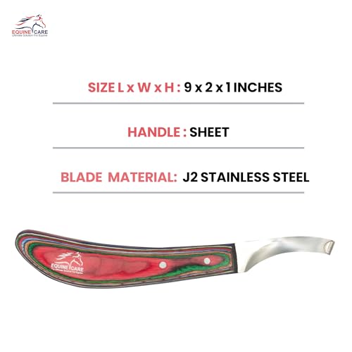 Equine Care Farrier Hoof Knife (Left-Handed) | Razor Sharp J2 Stainless Steel Blade, Ergonomic Handle | Professional Grade Precision Tool for Horse, Cow, Goat & Livestock Hoof Trimming & Shoeing. | Farrier hoof knife for horses, goats, sheep and cattle; J