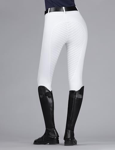 Women's Horse Riding Pants with Full Seat Silicone Grip - color: White, size: Small