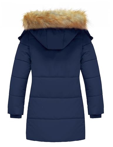 wantdo Girls' Waterproof Winter Coat Long Puffer Jacket Warm Parka Hooded - color: Navy, size: 8