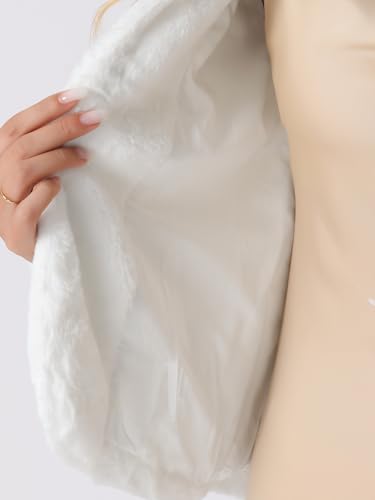 Allegra K Winter Faux Fur Coat Jacket for Women Long Sleeve Pockets Pearl Button Fluffy Cropped Cardigan Outerwear - color: White, size: Medium