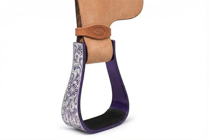 Horse Western 5" Wide Barrel Racer Engraved Aluminum Show Stirrups 51177v - color: Purple, size: 5" Width, 5" Height