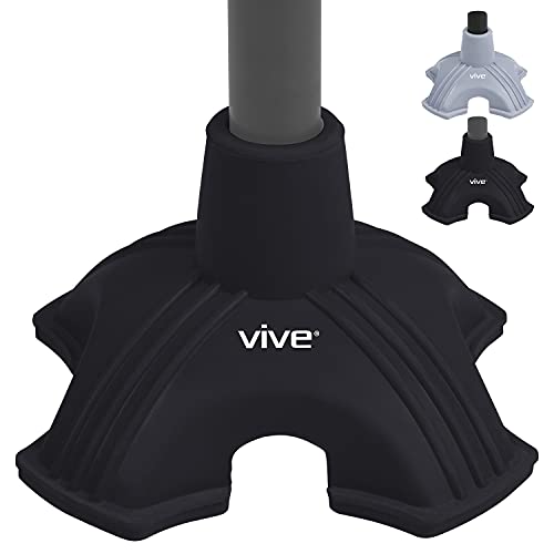 Vive Cane Tip - Self Standing Quad Base Replacement for Most Walking Canes - color: Black