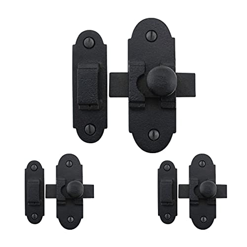 Renovators Supply Manufacturing Black Slide Bolt Door Latch 3.25" x 1.25" Antique Wrought Iron Small Metal Sliding Latches for Windows or Cabinet Doors Rust Resistant Locks with Hardware Pack of 3 - size: Small