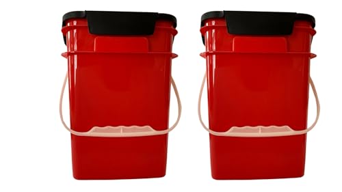 House Naturals 4 Gallon Square Food Grade Plastic Bucket with Lid, Made in USA (Pack of 2) BPA Free (Red) - color: Red