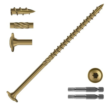 #14 x 5 Inch Lag Screws (114Pcs) 4lb. Structural Wood Screw, Bronze, Carbon Steel, Washer Head, Rust Resistant epoxy Coated, T30 Star Bit - color: Bronze, size: #14 x 5"