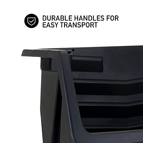 Mighty Tuff Heavy Duty Nesting Stack Bins, Pack of 3, Extra-Large Handles, Wide Front Opening, Interlocking, Stack Vertically, Holds Up to 100 Pounds, Black - size: Heavy Duty