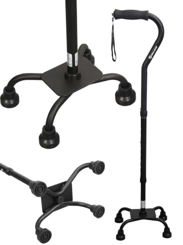 WHLICKS Quad Cane for Stability, Adjustable Walking Cane for Women & Men with A Large 4 Pronged Base for Balance, Self Standing Cane, 350lbs Heavy Duty Cane with 4 Legs, Walking Sticks for Seniors - color: Black