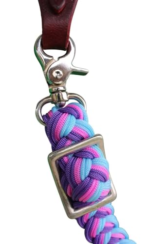Challenger Horse Nylon Braided Knotted Roping Barrel Reins Turquoise Pink Purple 60739