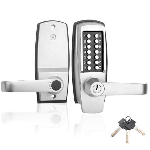 Keyless Door Lock with Handle, Battery-Free Mechanical Keypad Lock - color: Stainless steel color