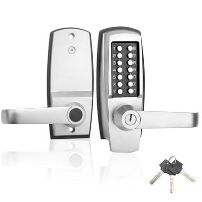 Keyless Door Lock with Handle, Battery-Free Mechanical Keypad Lock - color: Stainless steel color