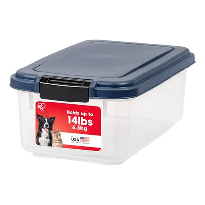 IRIS USA Airtight Dog Food Storage Container, Up to 14 lbs, Dog Cat Bird and Other Pet Food Treats Storage Bin, Dog Cat Wet Food Cans, Keep Fresh, BPA Free, Stackable, Navy - size: 14 lbs